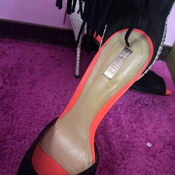 Black and Orange Women's High Heel Sandals - Picture 3 of 6